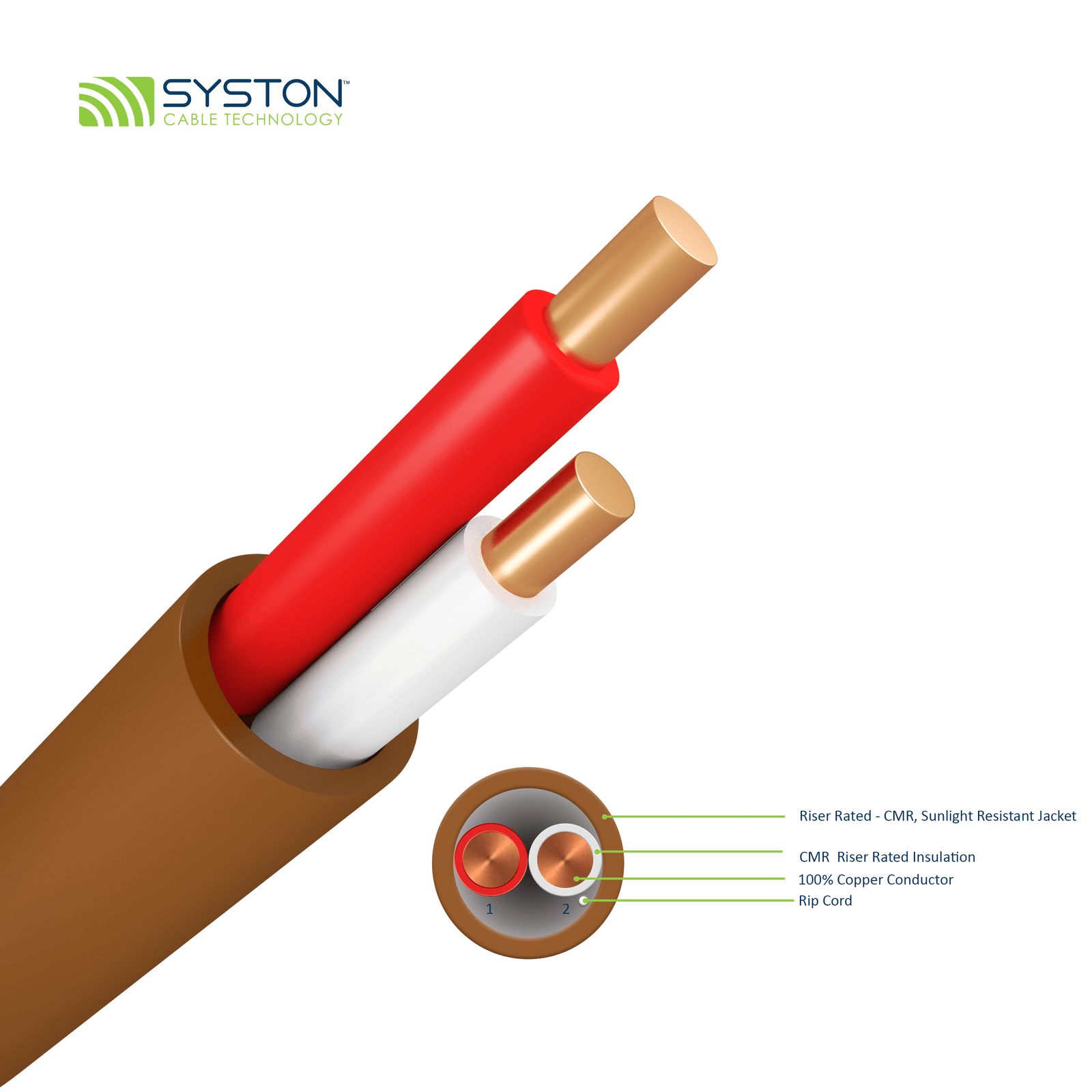 EZ-Pull Premium 20/2 Thermostat Wire<br/><br/>20 AWG, 2 Conductors, Solid Copper<br/>Riser Rated - CMR, CL3R, FT4, Sunlight Resistant - Image 3